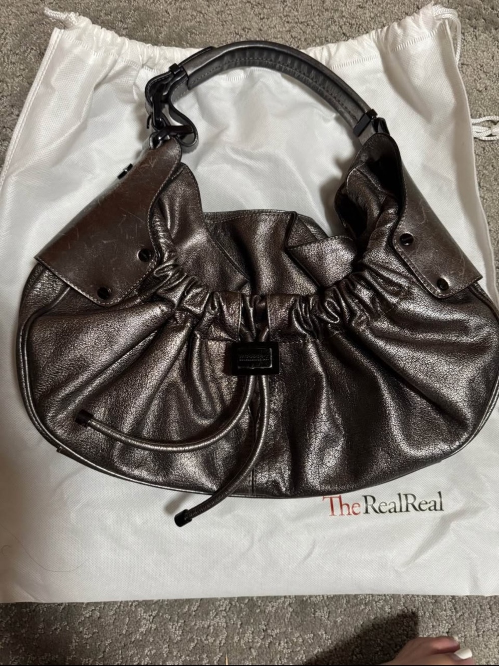 Burberry Metallic Dark Brown Gathered Shoulder Bag